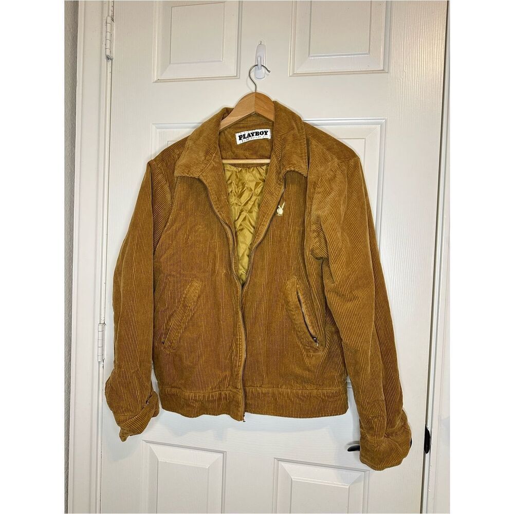 Playboy X Pacsun Tan Embroidered Logo  Corduroy Barn Coat Jacket Sz S  *Flawed*